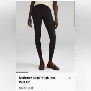 Lululemon 28” black align leggings.